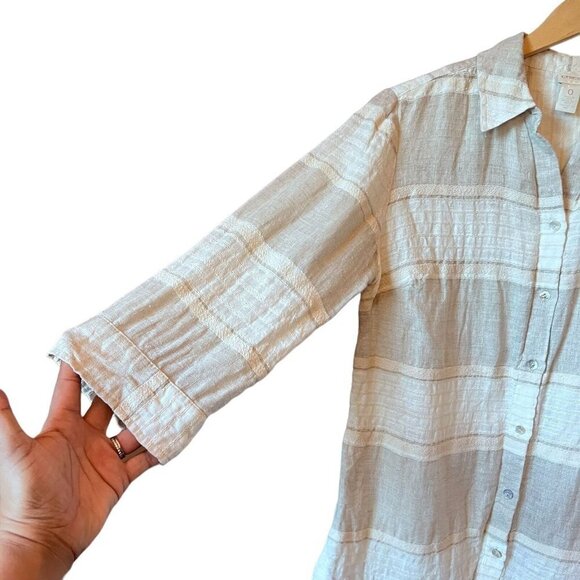 Chicos Linen Blend Gray White 3/4 Sleeve Button Up Shirt Size 0 S - Picture 6 of 12